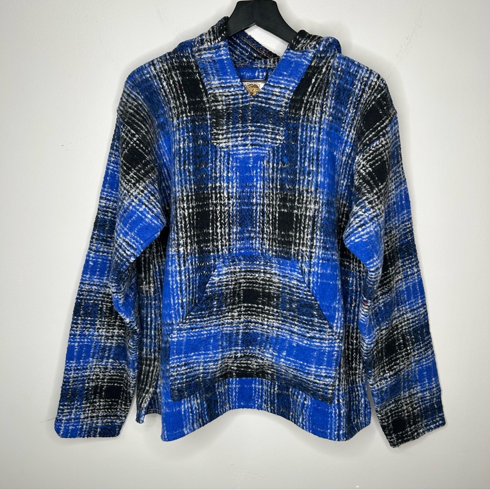 Earth Ragz Baja Hoodie Pullover Black Blue White Striped‎ Size M